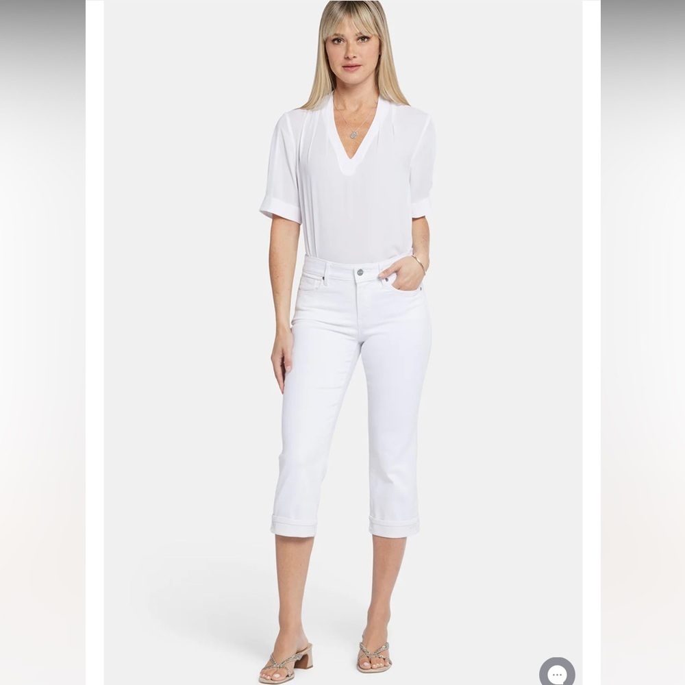 NYDJ Marilyn straight crop cool embrace white Capri denim cuff size 12